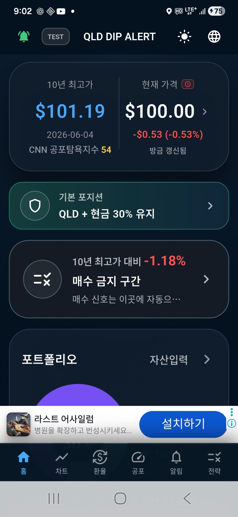 QLD DIP ALERT 홈 화면